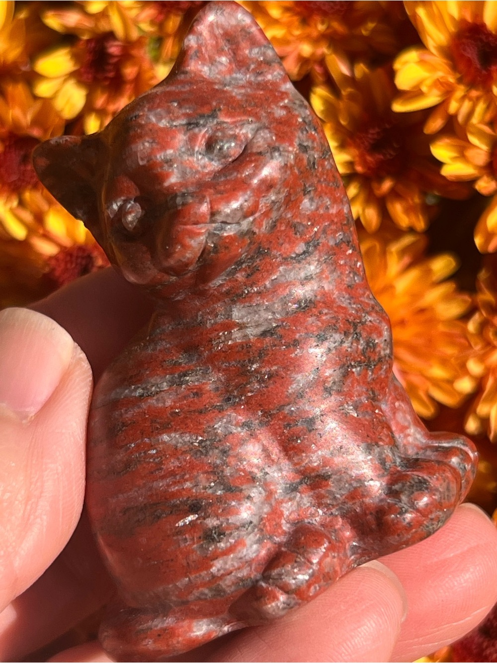 Red (1) Jasper cat carving | Crystal